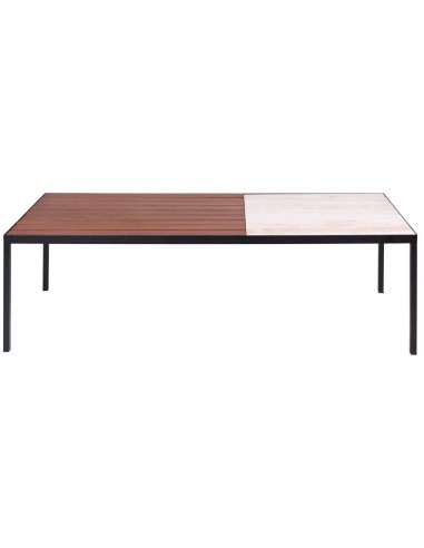 Greg bænk i metal, teaktræ og marmor B135 cm - Sort/Brun/Lys marmor