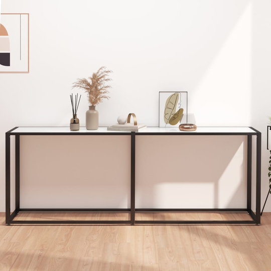 vidaXL konsolbord 200x35x75,5 cm hærdet glas hvid marmor