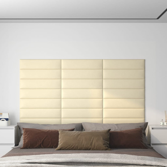 vidaXL vægpaneler 12 stk. 60x15 cm 1,08 m² kunstlæder cremefarvet