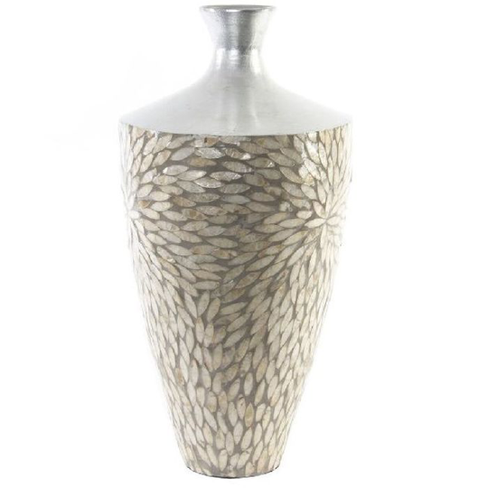 Vase DKD Home Decor Mosaik Sølvfarvet Grå Perlemor Bambus (25 x 25 x 50,5 cm)