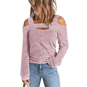 2022 efterår og vinter europæisk og amerikansk grænseoverskridende amazon wish damemode afslappet ensfarvet off-the-shoulder løs kortærmet t-shirt