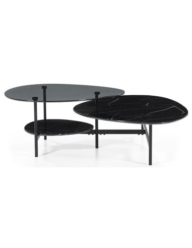 Levi sofabord i glas og faux marmor 120 x 102 cm - Sort/Sort marmor