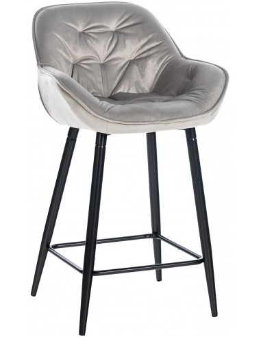 Barstol i metal og velour H93,5 cm - Sort/Grå