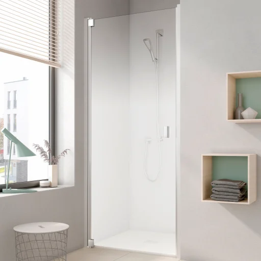 Kermi Raya 1WL brusedør 80x200 cm, venstrevendt, til niche eller med fast væg TWD, klart glas/160 cm frostet glas