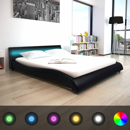 vidaXL seng med madras LED sort kunstlæder 160 x 200 cm