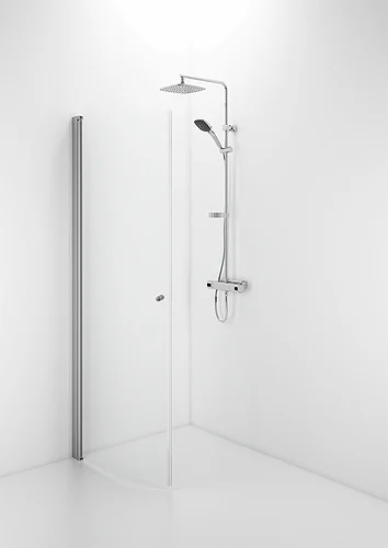 Ifö Space buet dør 80 x 185 cm, klart glas/alu profil, m/knopgreb