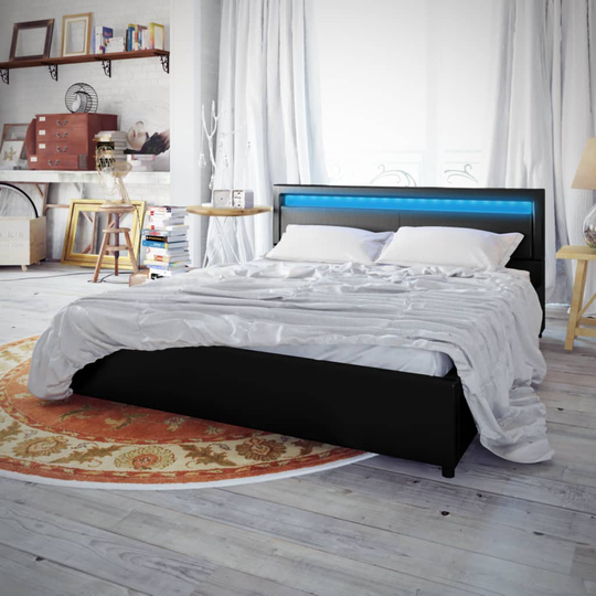 vidaXL seng med madras i memoryskum LED sort kunstlæder 180 x 200 cm