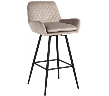 Linsey rotérbar barstol i velour H100 cm - Sort/Khaki