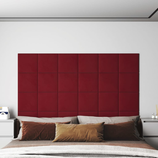 vidaXL vægpaneler 12 stk. 30x30 cm 1,08 m² fløjl vinrød