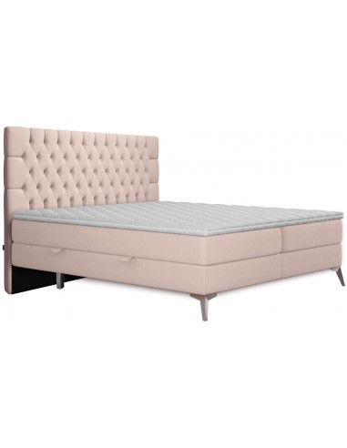 Balmore kontinentalseng med opbevaring og sengegavl 160 x 200 cm med 7 komfortzoner - Krom/Pastelpink