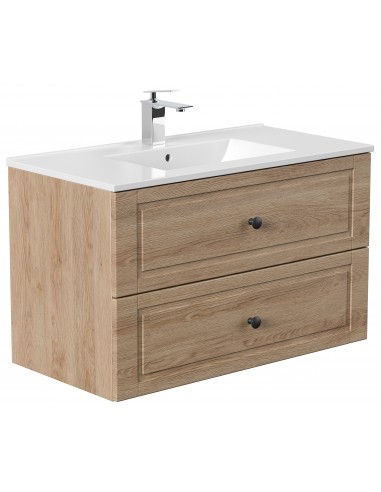 Homeline Cottage komplet badmiljø i mdf og mineralsten H55,8 x B91 cm - Sonoma eg