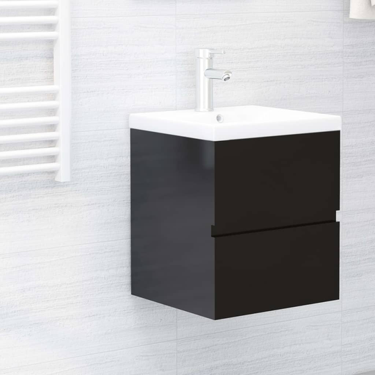 vidaXL vaskeskab 41x38,5x45 cm spånplade sort højglans