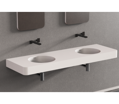Ideavit Solidbrio vægmonteret håndvask 150 x 48 cm Solid surface - Mat hvid
