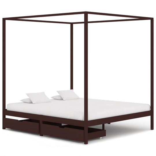 vidaXL sengestel himmelseng 2 skuffer 160x200 cm fyrretræ mørkebrun