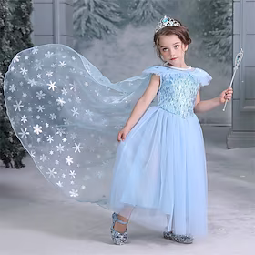 Prinsesse Elsa Kjoler Blomsterpikekjole Pige Film Cosplay A-linje Seddel feriekjole Halloween Blå Kjole