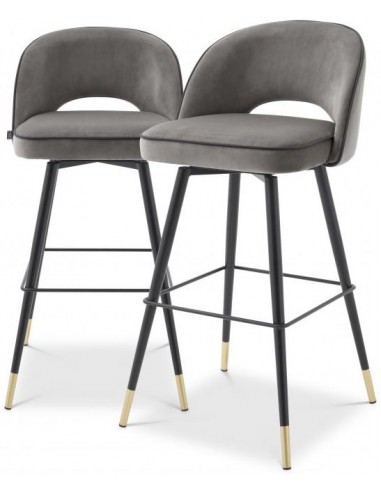 2 x Cliff barstole i velour og stål H103 cm - Sort/Grå
