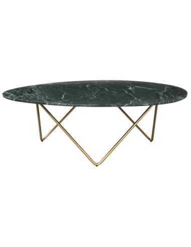 Richard sofabord i metal og marmor H40 x B121 x D100 cm - Guld/Grøn marmor