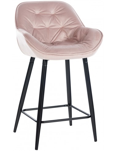 Barstol i metal og velour H93,5 cm - Sort/Pink