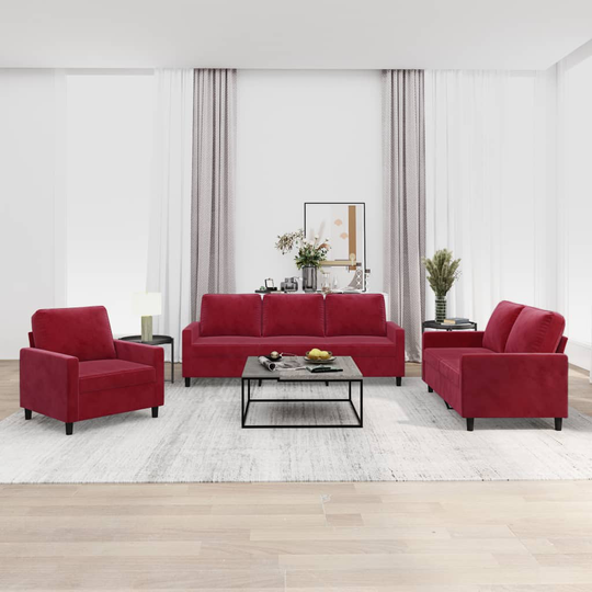 vidaXL sofasæt 2 dele med hynder velour vinrød
