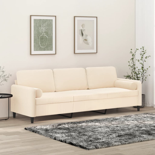 vidaXL 3-personers sofa med puder og hynder 210 cm velour cremefarvet