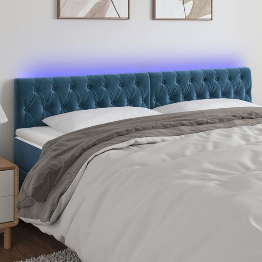 vidaXL sengegavl med LED-lys 200x7x78/88 cm velour mørkeblå