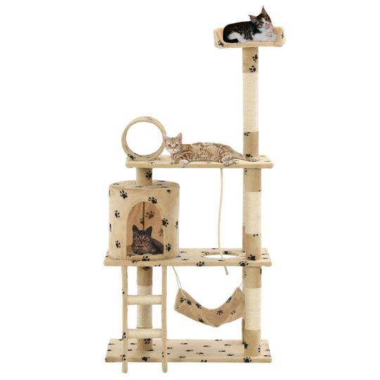 vidaXL kradsetræ til katte med sisal-kradsestolper 140 cm beige poteprint