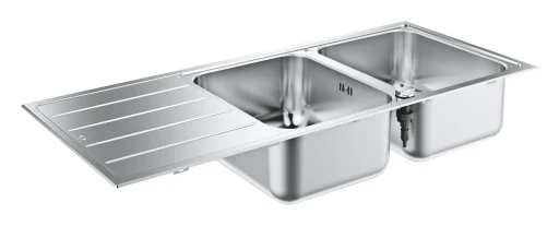 Grohe K500 køkkenvask med afløbsbakke, 2 kummer, 116x50 cm, rustfrit stål