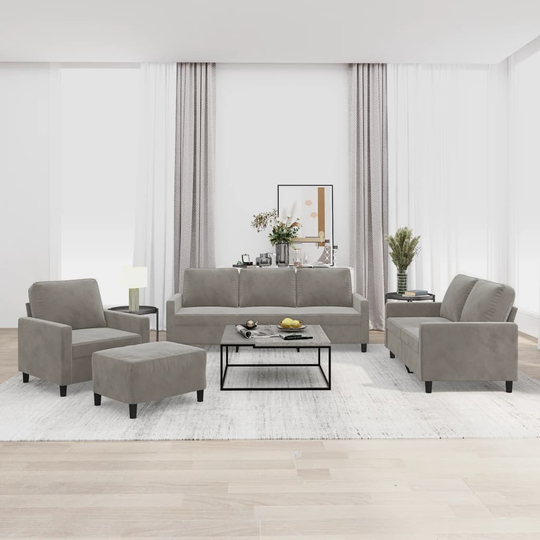 vidaXL sofasæt 4 dele med hynder velour lysegrå