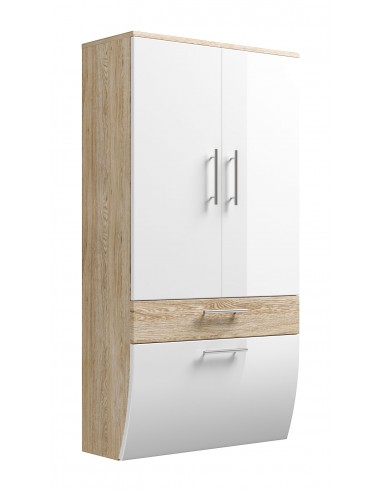 Vægskab i mdf H134,5 x B70 cm - Sonoma eg/Hvid højglans