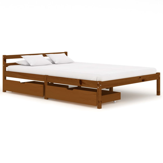 vidaXL sengestel med 2 skuffer 140x200 cm massivt fyrretræ honningbrun
