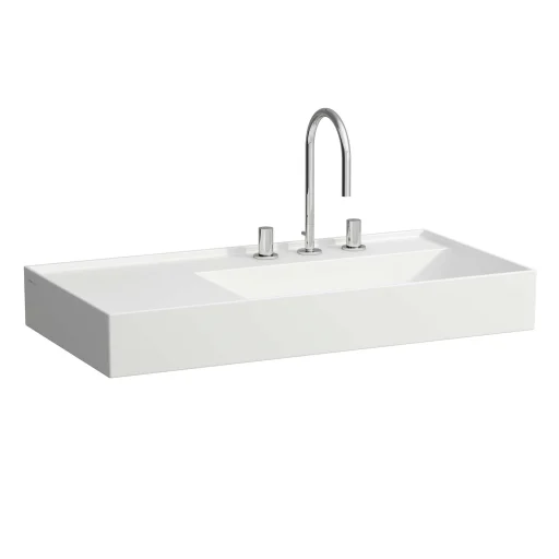 Kartell Laufen håndvask, 90x46 cm, hylde til venstre, mat hvid