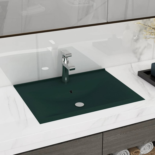 vidaXL luksuriøs håndvask vandhanehul 60x46 cm keramik mat mørkegrøn
