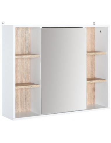 Spejlskab til badeværelset i møbelplade og glas 60 x 49,4 cm - Hvid/Natur