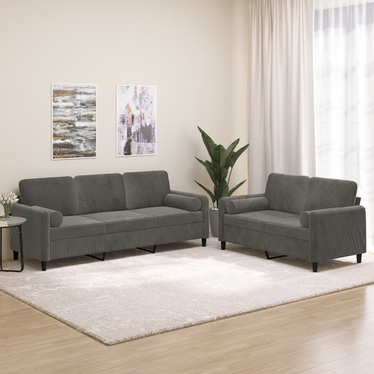vidaXL sofasæt 2 dele med pyntepuder og hynder velour mørkegrå