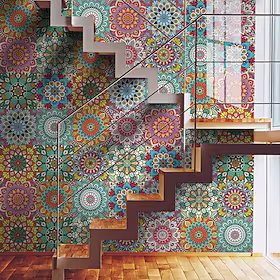 12/48 stk mandala stil flise klistermærker, dekorative vandtætte flise klistermærker, skræl og klæb selvklæbende vinyl vægmærkater, til køkken badeværelse stue