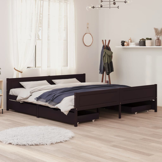 vidaXL sengeramme med 4 skuffer 180x200 cm massivt fyrretræ mørkebrun