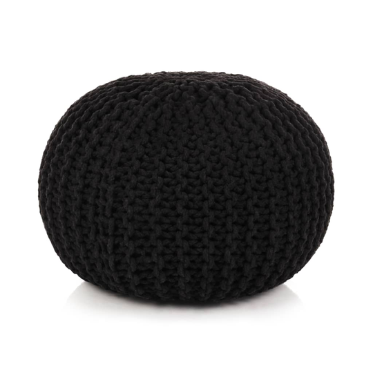 vidaXL håndstrikket puf bomuld 50 x 35 cm sort