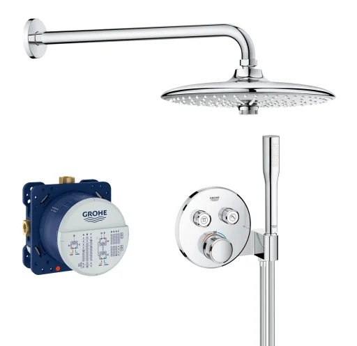 Grohe Grohtherm SmartControl brusesystem, 2 ventiler & Rainshower SmartActive hovedbruser Ø26 cm, krom