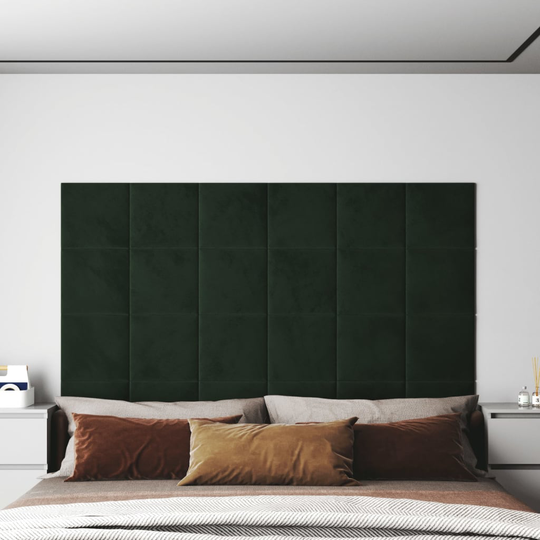 vidaXL vægpaneler 12 stk. 30x30 cm 1,08 m² fløjl mørkegrøn