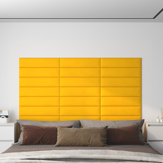 vidaXL vægpaneler 12 stk. 60x15 cm 1,08 m² fløjl gul