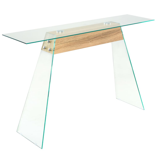 vidaXL konsolbord MDF og glas 120 x 30 x 76 cm egetræsfarve