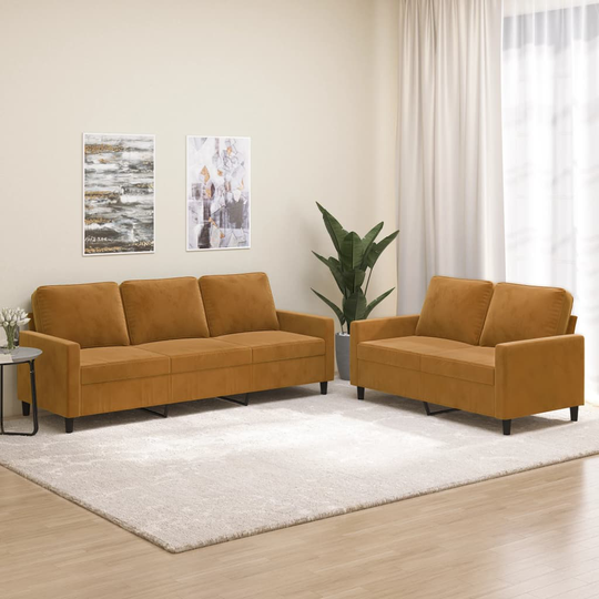 vidaXL sofasæt 2 dele med hynder velour brun