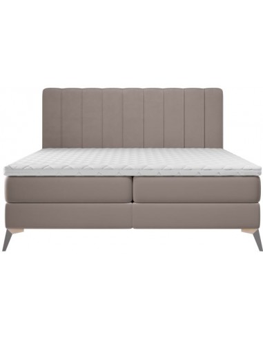 Aggaz kontinentalseng med opbevaring og sengegavl 140 x 200 cm med 7 komfortzoner - Krom/Mørk beige