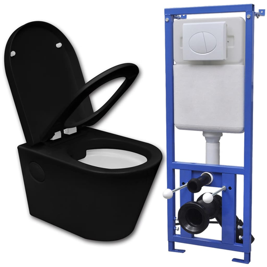 vidaXL væghængt toilet med skjult cisterne keramik sort
