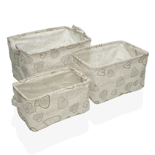 Kurvesæt Versa Cozy Hjerter Polyester Tekstil (25 x 22 x 35 cm) (3 Dele)