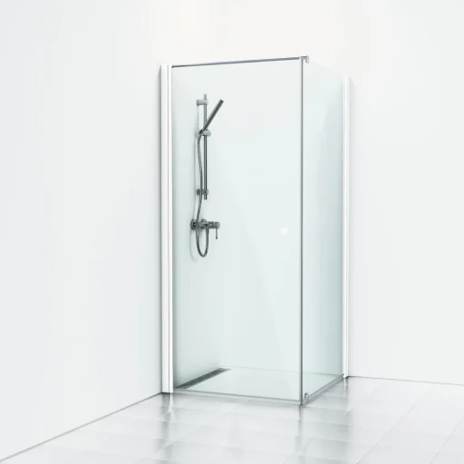 Svedbergs Skoga Brusehjørne 100 x 93 cm, dør og fast væg, klart glas/mathvid