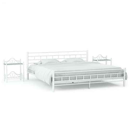 vidaXL sengestel med 2 natborde metal 160 x 200 cm hvid
