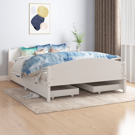 vidaXL sengeramme med 2 skuffer 160x200 cm massivt fyrretræ hvid