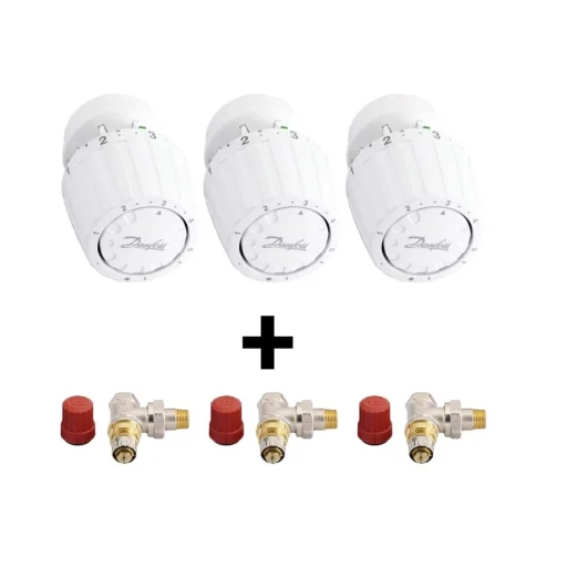 Danfoss Radiatorpakke m/3 stk. RA-2990 Termostater & 3 stk. Vinkeløbende Radiatorventiler