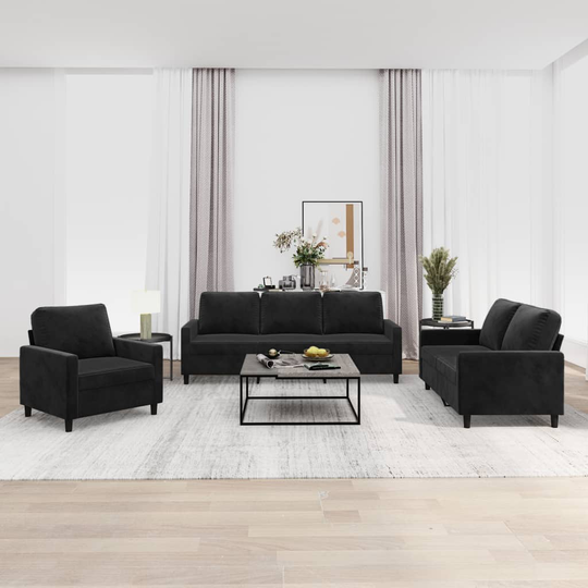 vidaXL sofasæt 3 dele med hynder velour sort